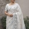 Linen silk embroidery saree - star design