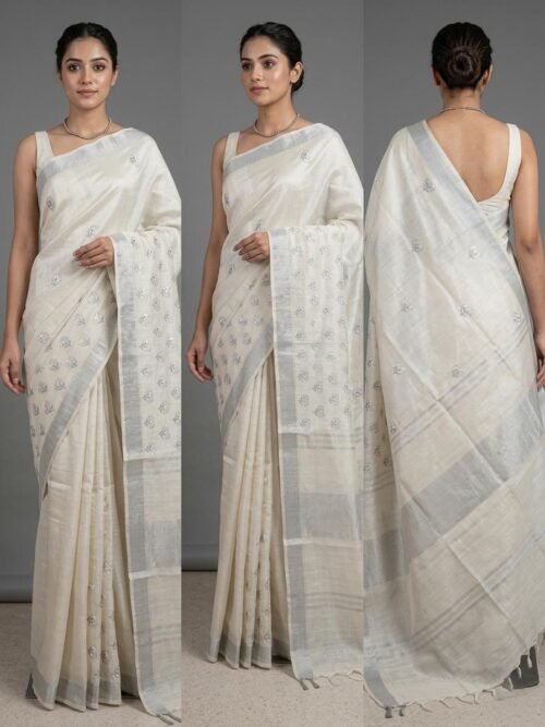 Handloom Printed Linen Saree B