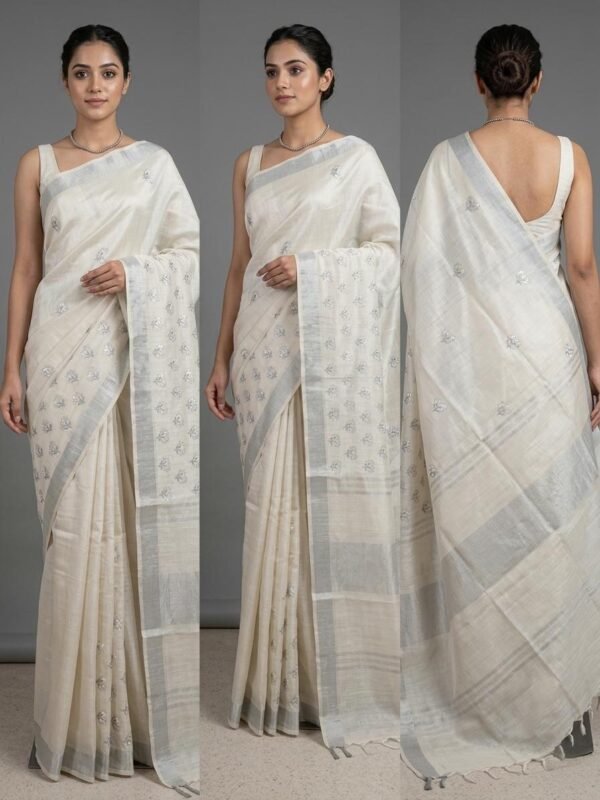 Handloom Printed Linen Saree B