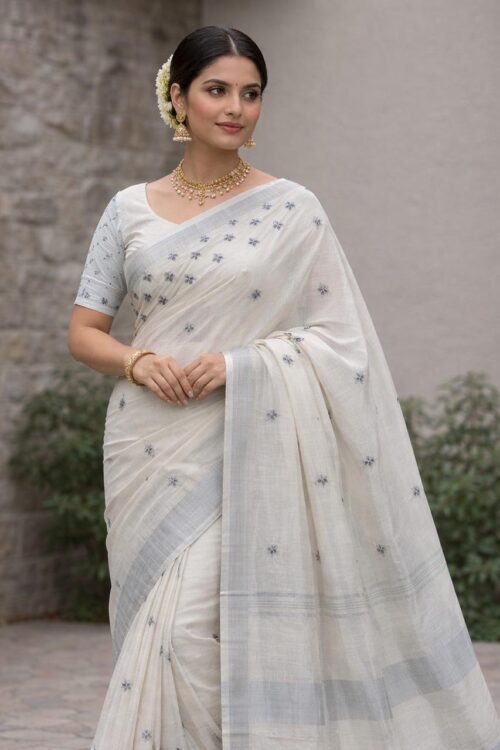 Handloom Printed Linen Saree C