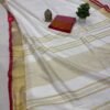 Off White Red Handloom Bhagalpuri Linen Cotton Saree