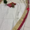 Off White Red Handloom Bhagalpuri Linen Cotton Saree