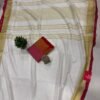 Off White Red Handloom Bhagalpuri Linen Cotton Saree